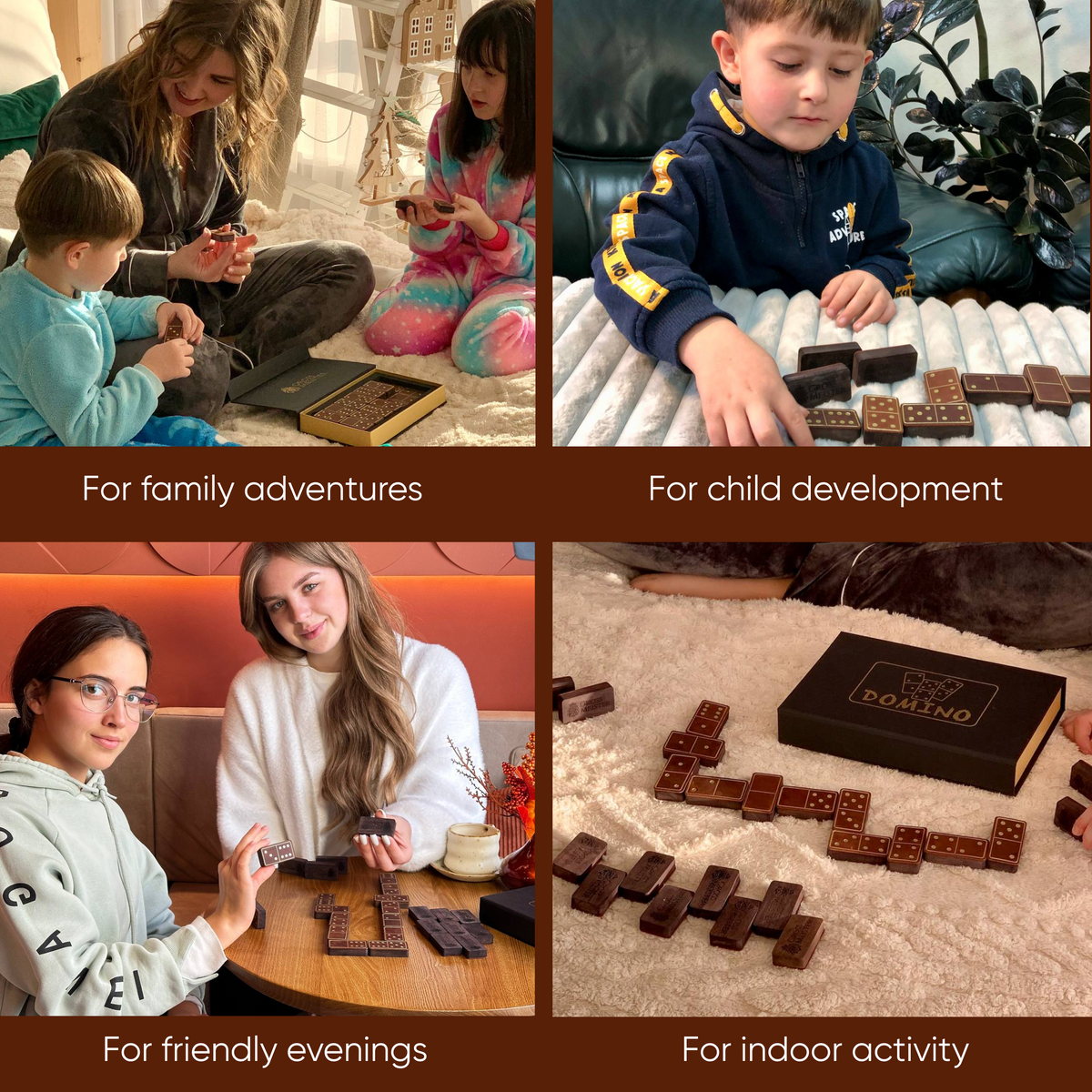 Domino Set Wood & Leather – Brown
