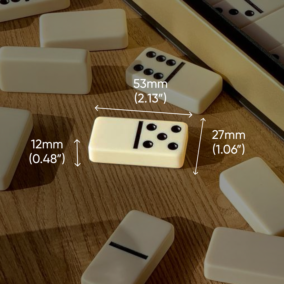 Elegantes Acryl-Domino-Set in Holzbox | Karton, 53 x 27 x 12 mm Dominogröße. Geschenkfertig