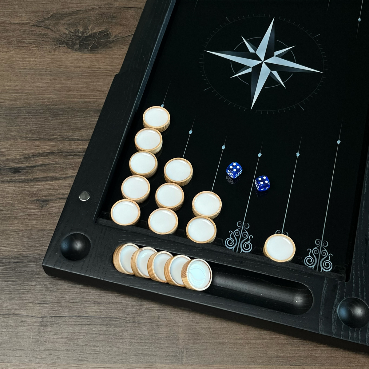 Compass Rose Collection Glass & Wood Backgammon Set