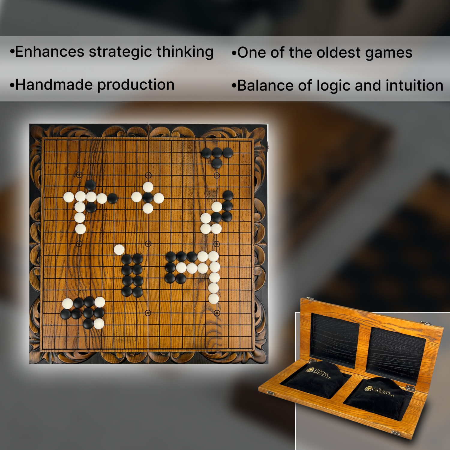 Jeu de Go artisanal (jeu de stratégie chinois ancien), jeu de société insolite. Prêt à offrir