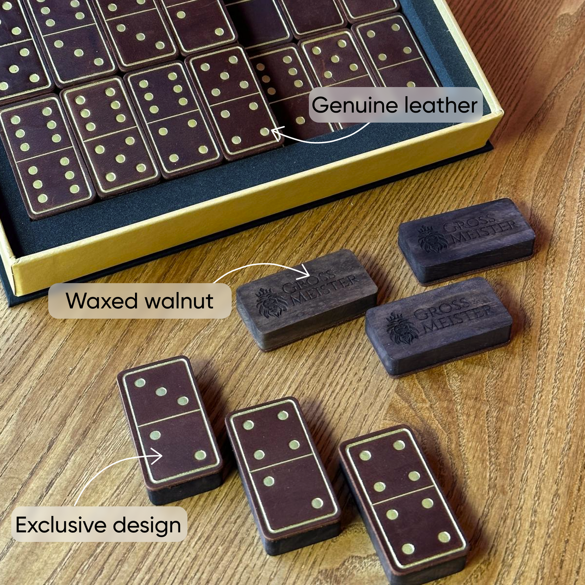 Domino Set Wood & Leather – Brown