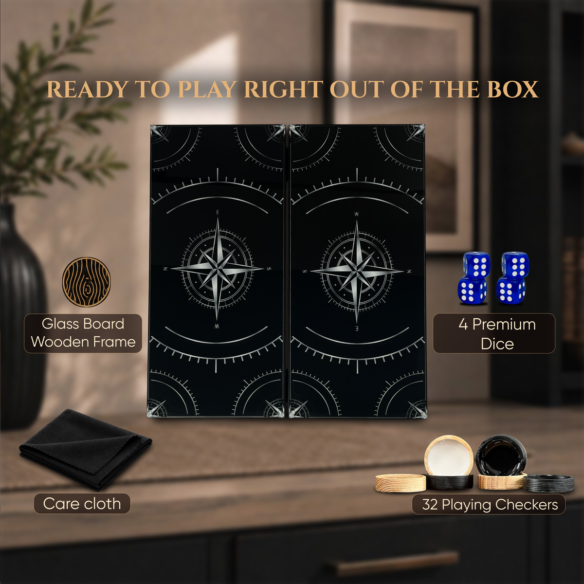 Compass Rose Collection Glass & Wood Backgammon Set