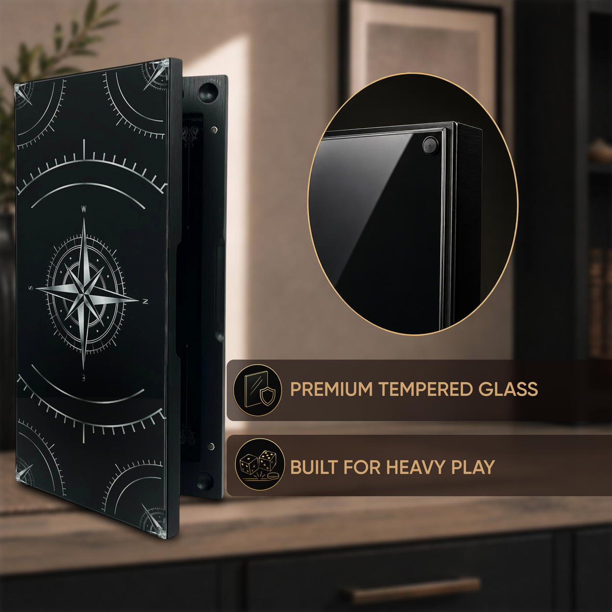 Compass Rose Collection Glass & Wood Backgammon Set