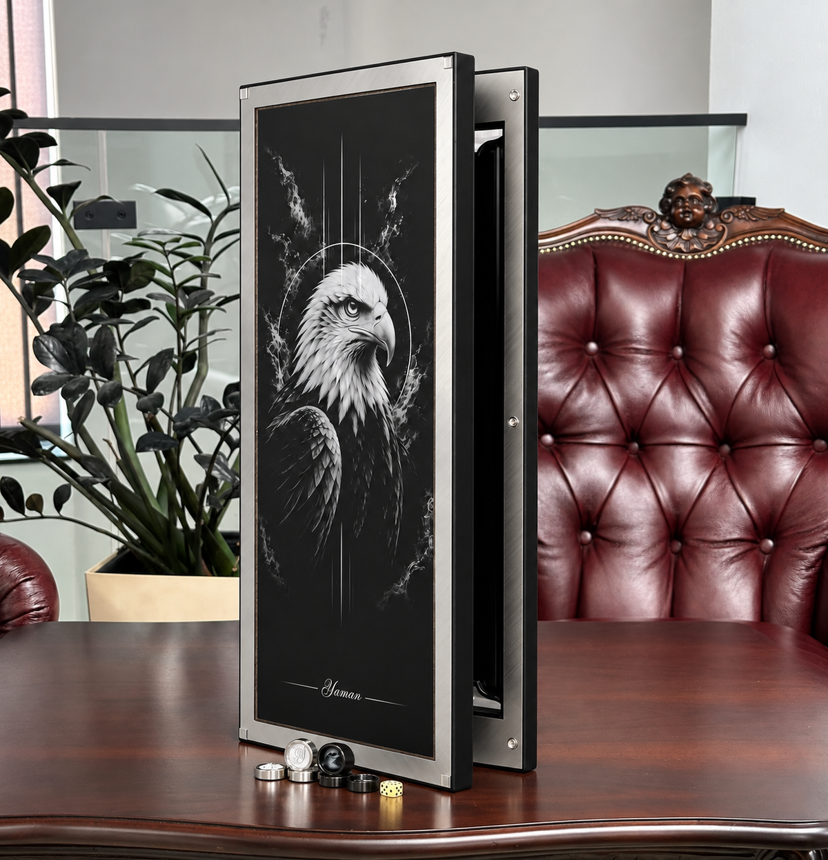 Anspruchsvolles Metall-Backgammon mit gehärtetem Glas – Exklusives Design, individuell anpassbar und als Geschenk geeignet