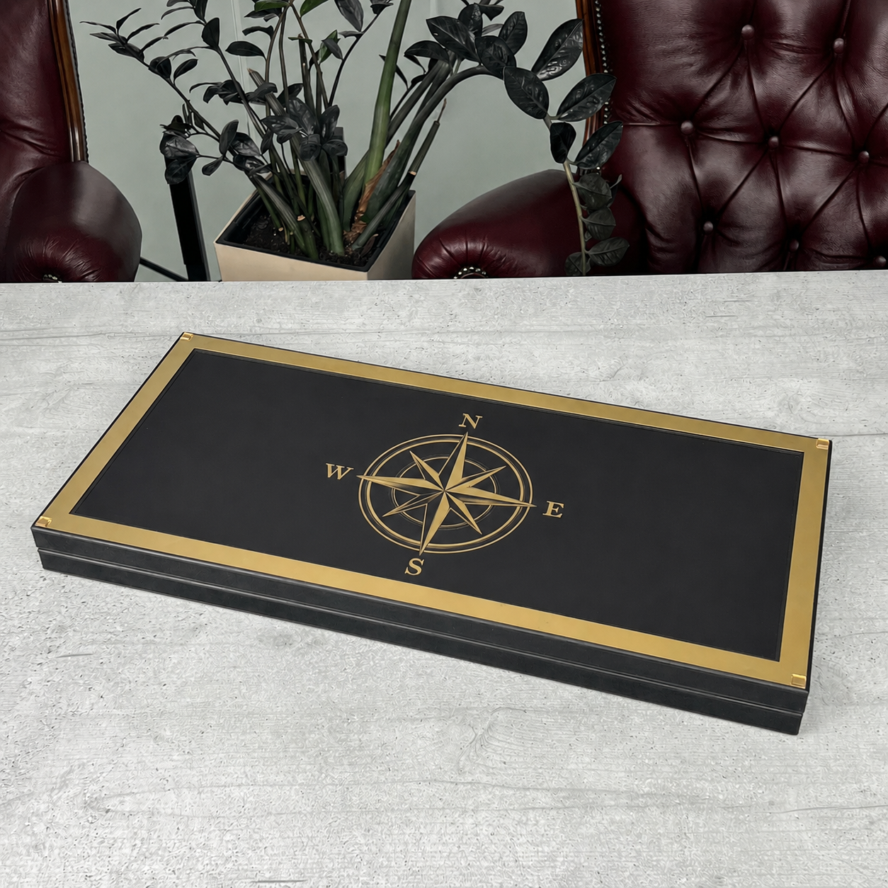 Premium Gold Metal Wind Rose Backgammon Set – Large 25”