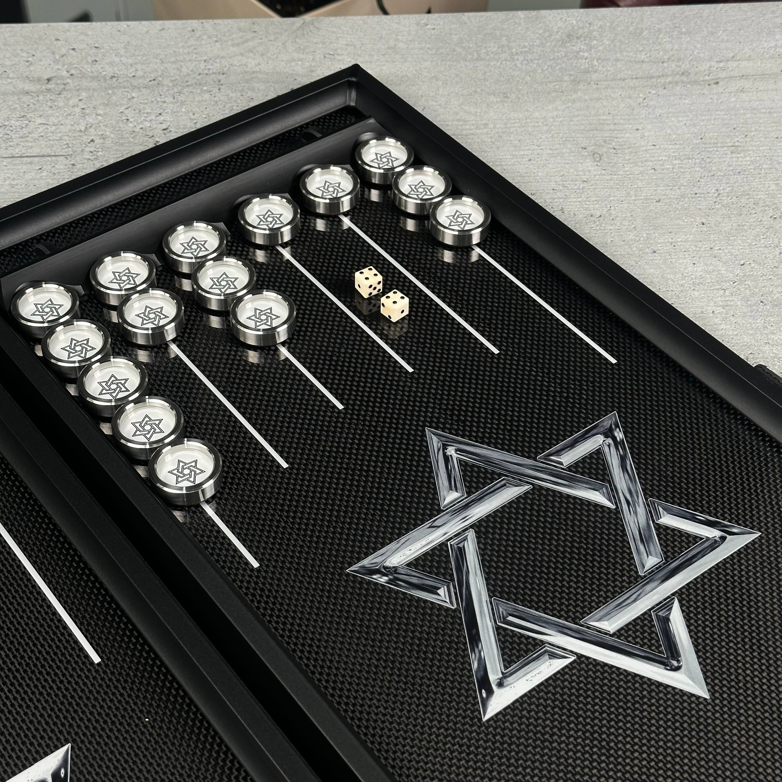 Star of David Premium Carbon Aluminum Frame Backgammon Set – Large 24”
