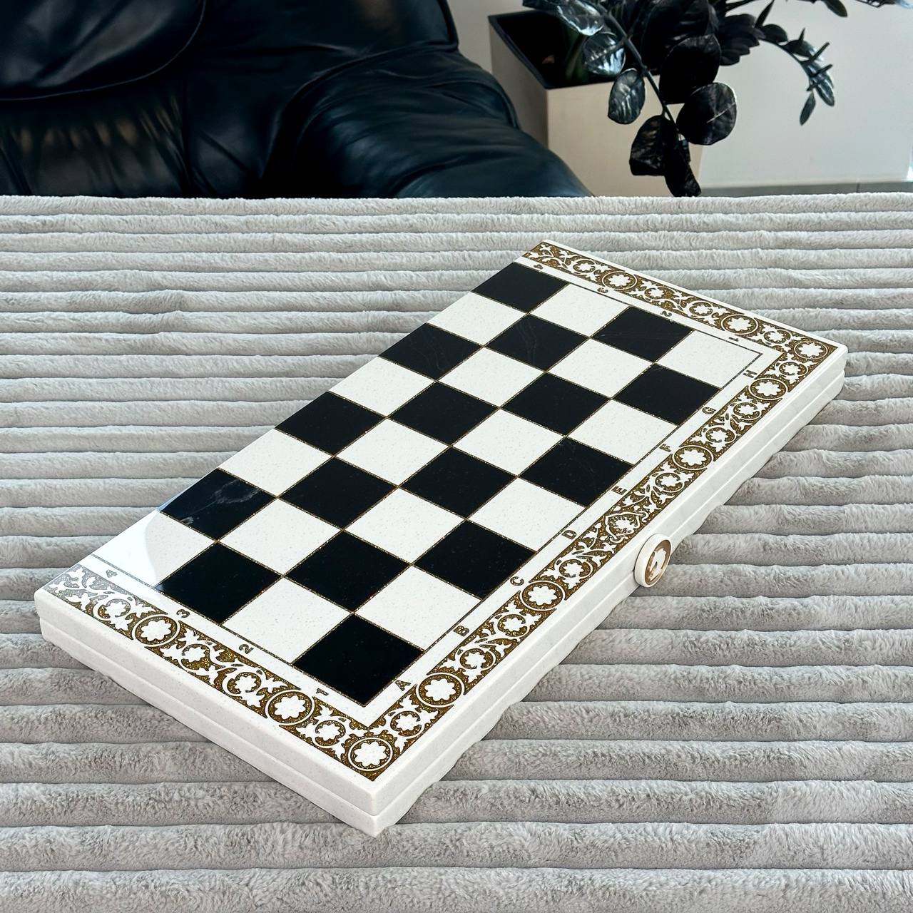 White Carved Stone Chess Backgammon & Checkers Set – Large 23”