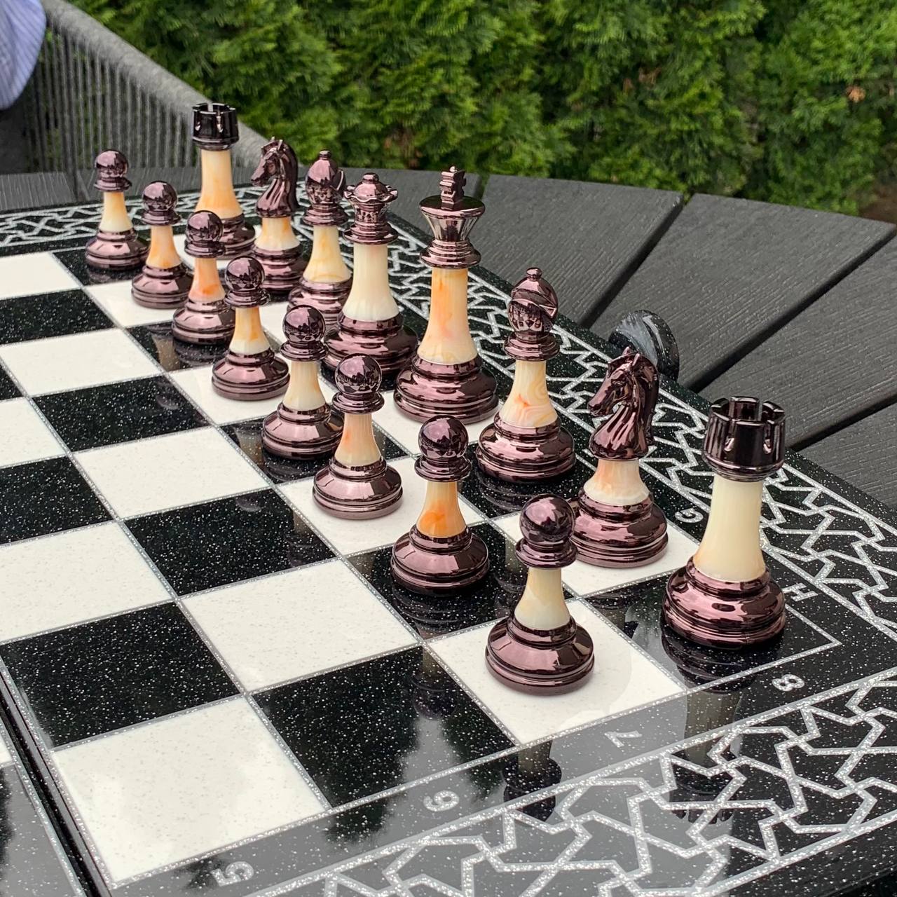 Lion Collection Stone Chess Backgammon & Checkers Set – Large 23”