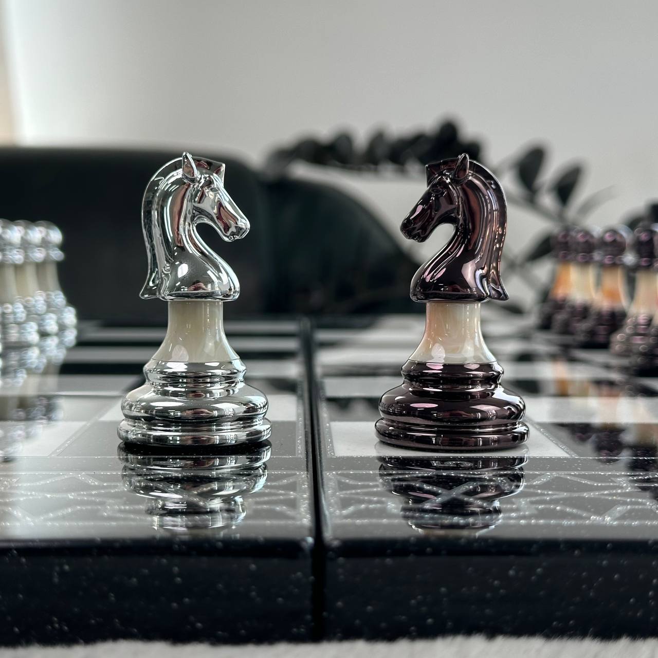 Lion Collection Stone Chess Backgammon & Checkers Set – Large 23”