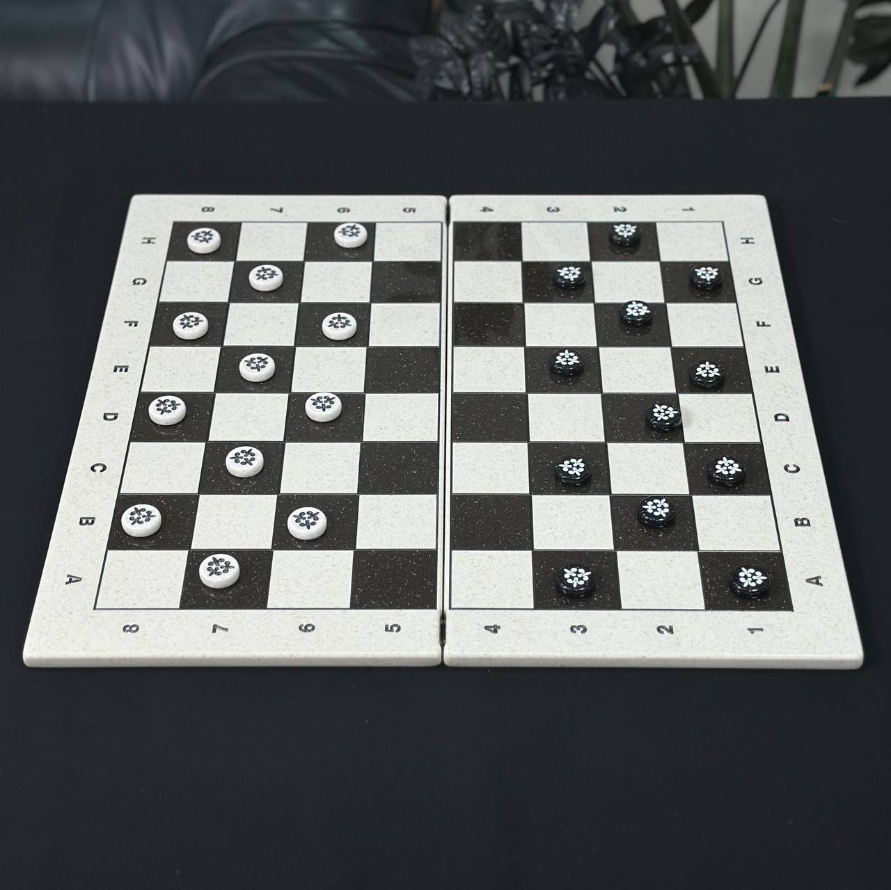 White Carved Stone Chess Backgammon & Checkers Set – Medium 19”