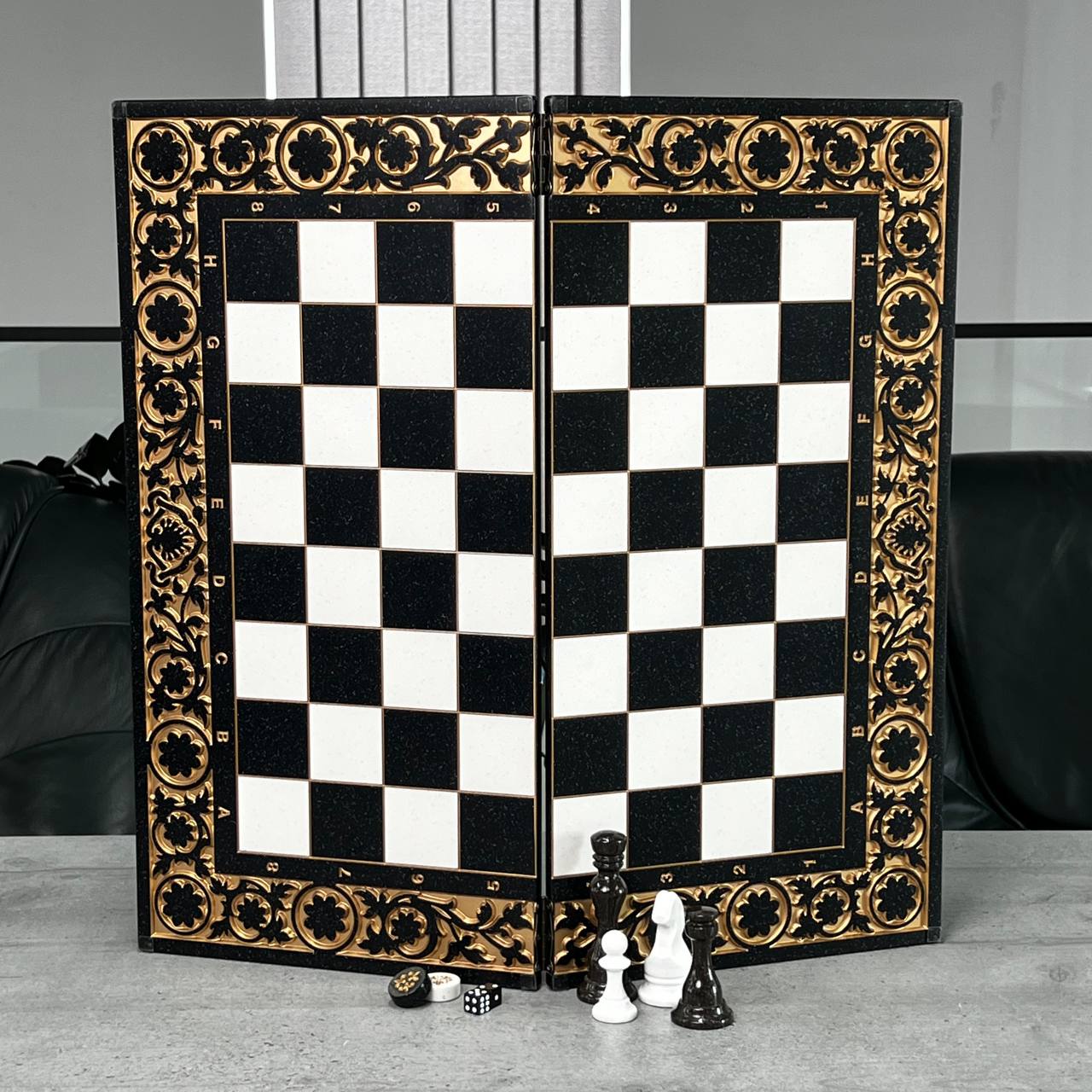 Exclusive Stone Chess Backgammon & Checkers Set – Large 23”