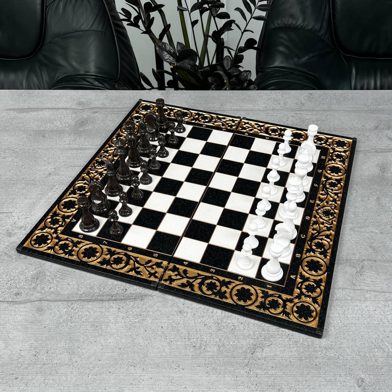 Exclusive Stone Chess Backgammon & Checkers Set – Large 23”