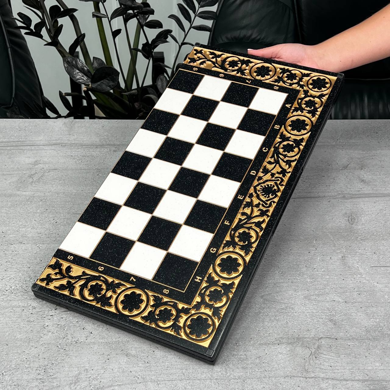 Exclusive Stone Chess Backgammon & Checkers Set – Large 23”