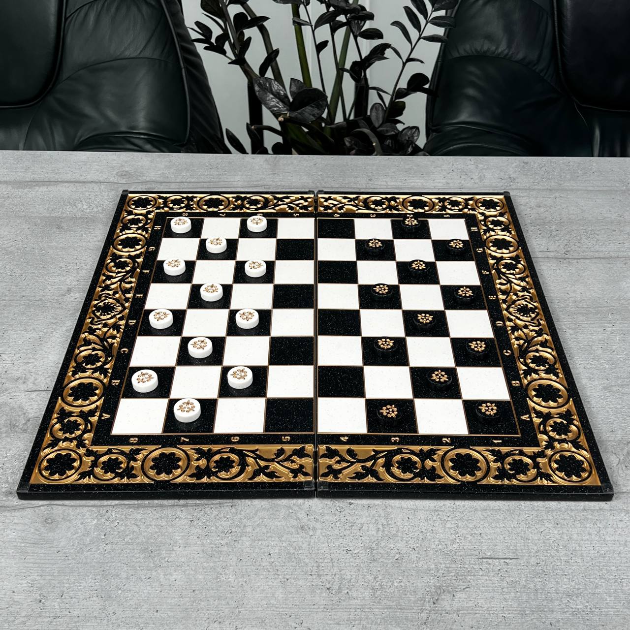 Exclusive Stone Chess Backgammon & Checkers Set – Large 23”