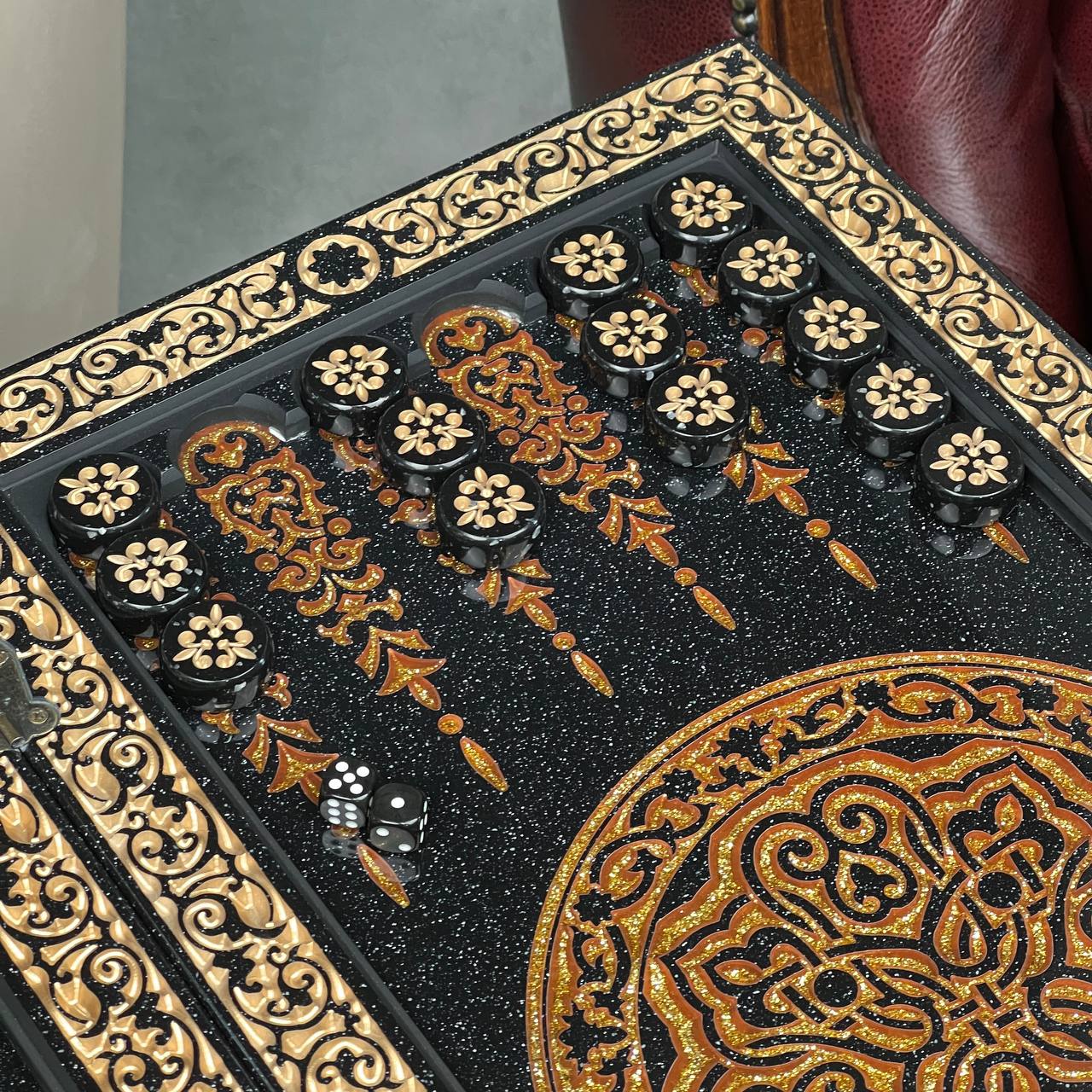 Luxury Gold Classic 3-in-1 Stone Chess & Backgammon Set – 22”