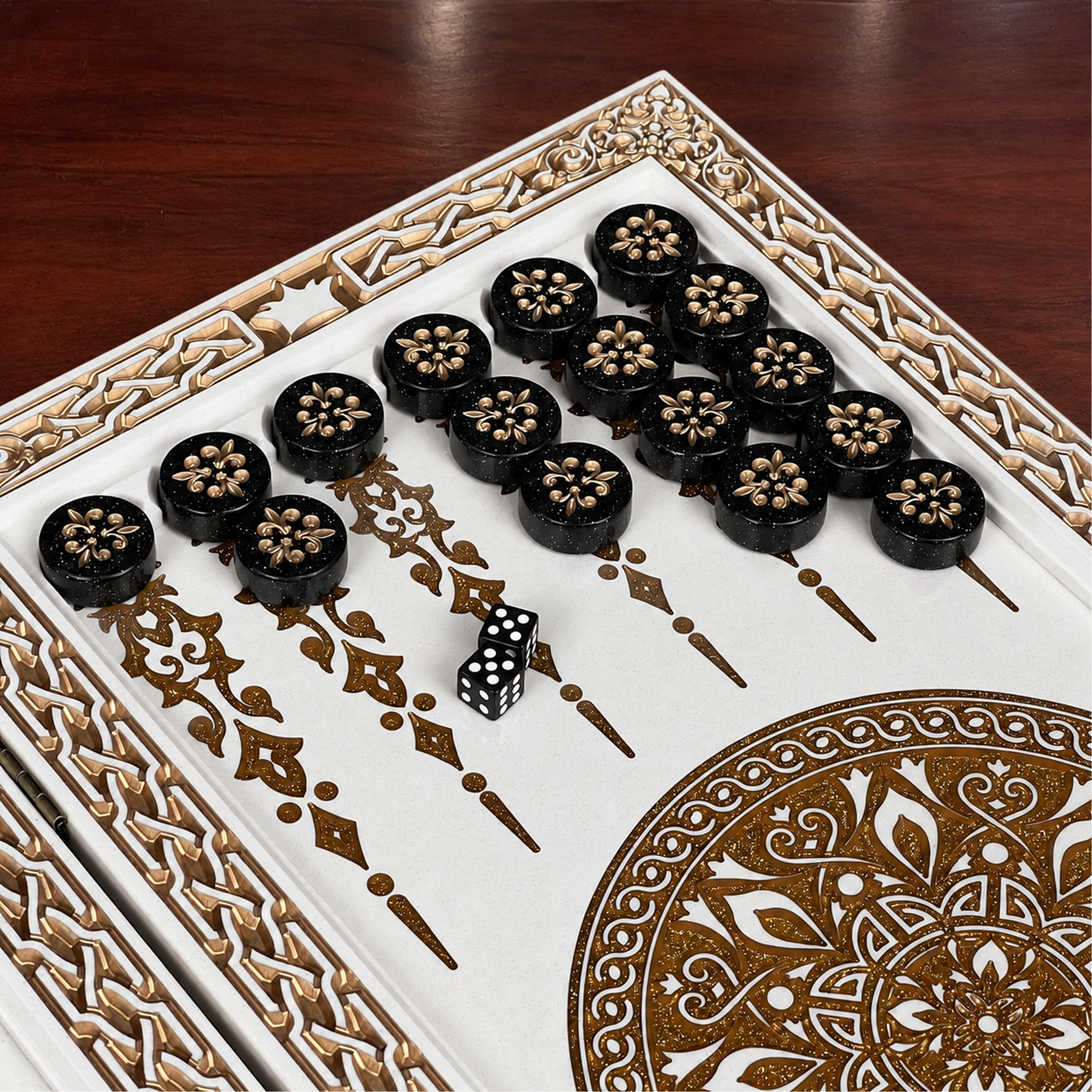Ornamental White Stone Backgammon Set – Large 24”