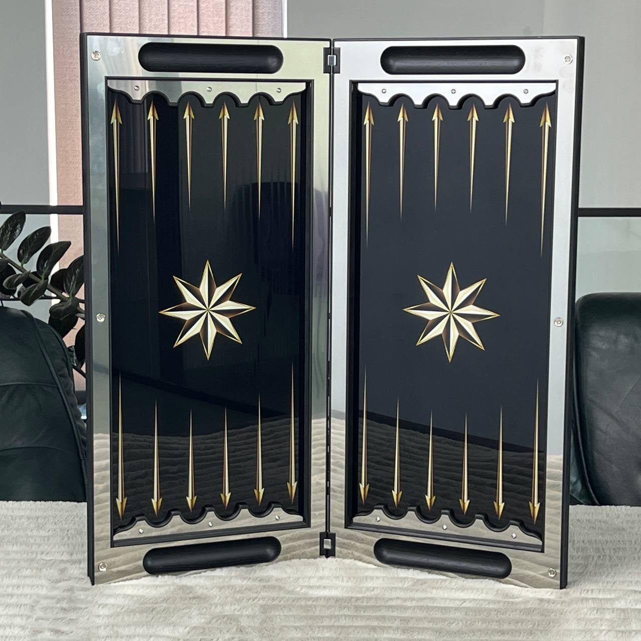 Backgammon de luxe en métal avec verre trempé - Design exclusif, fait à la main, personnalisable
