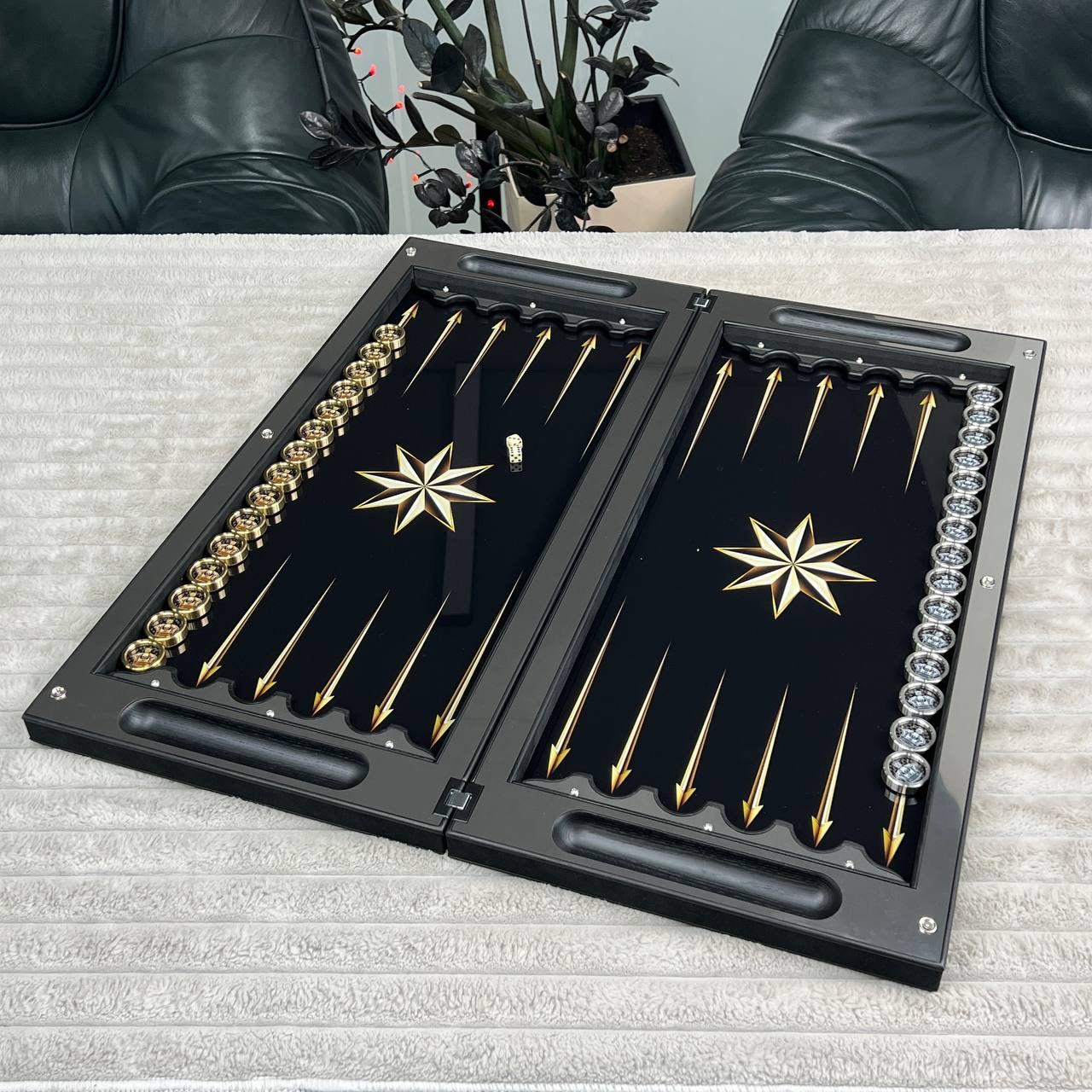 Backgammon de luxe en métal avec verre trempé - Design exclusif, fait à la main, personnalisable