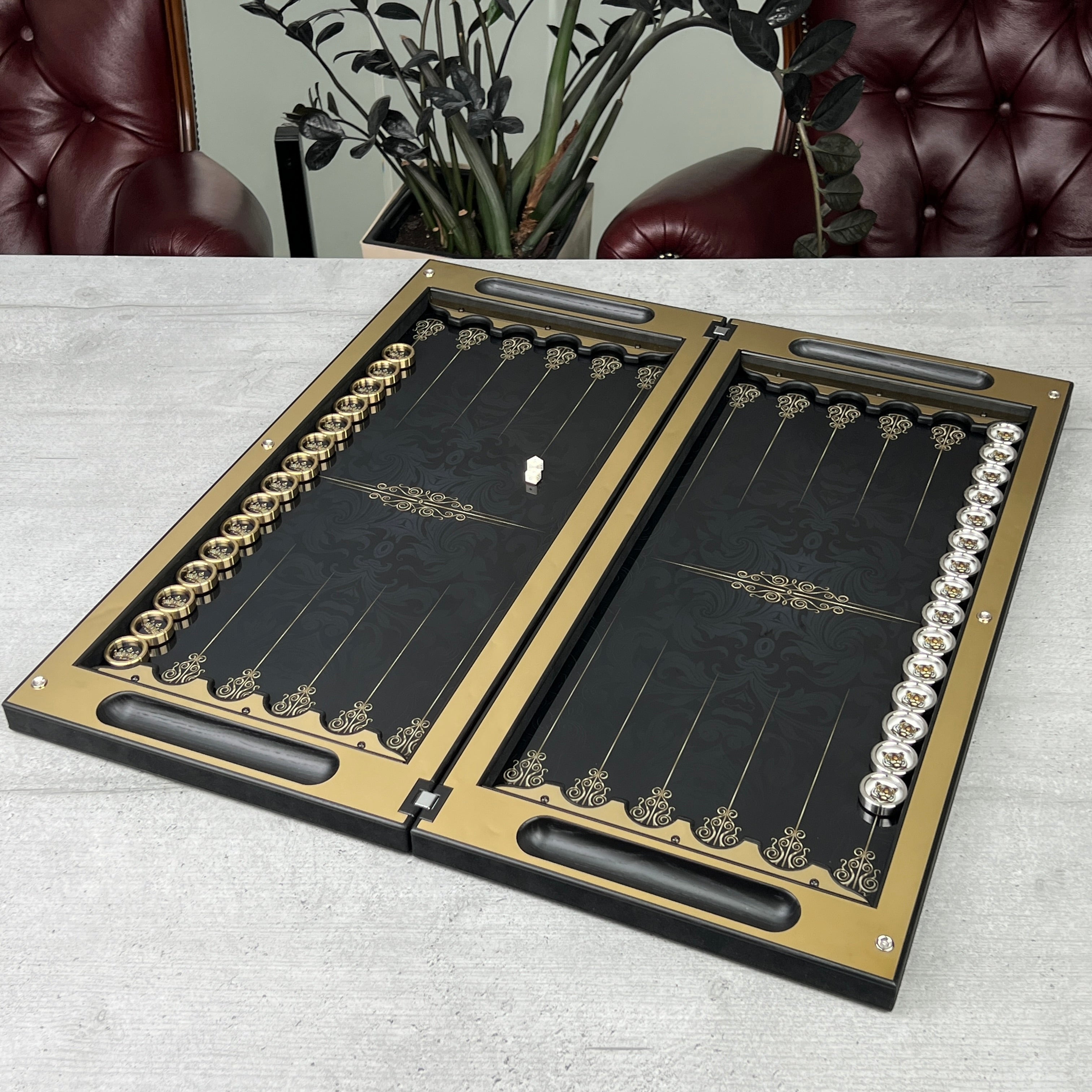 Premium Gold Metal Wind Rose Backgammon Set – Large 25”
