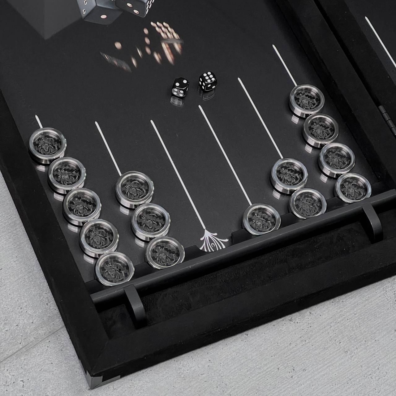 Exclusive Handmade Metal and Carbon Backgammon Set 60*30cm with metal pieces, Gift-ready VIP