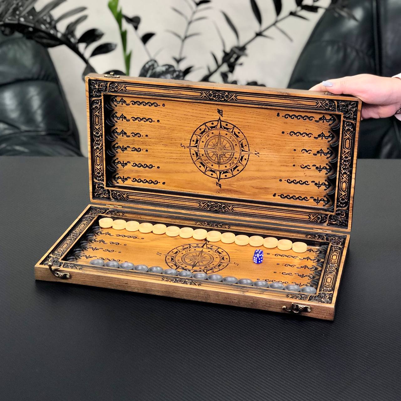 Exclusive Wooden Backgammon "The Compass". Customize and Gift-ready