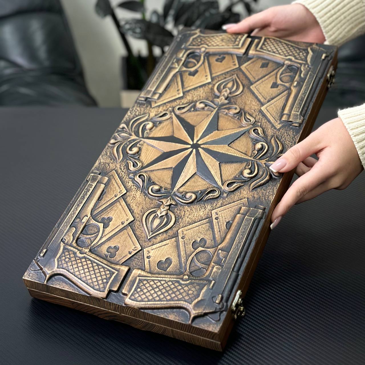 Wooden Backgammon "Star and Pistols" – Brutal Style & Uncompromising Quality Gift-ready