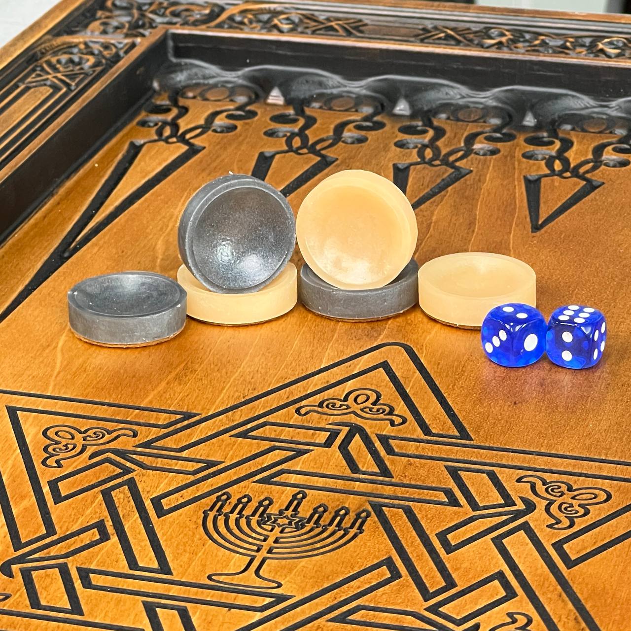 Wooden Backgammon "Silver Wolf" – Star of David Edition