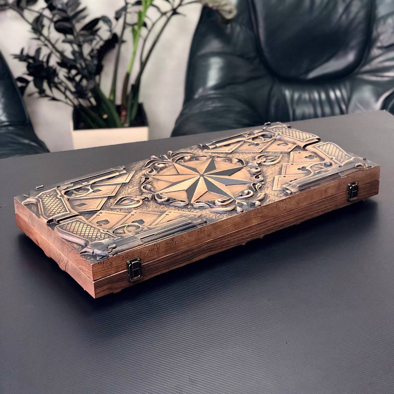 Wooden Backgammon "Star and Pistols" – Brutal Style & Uncompromising Quality Gift-ready