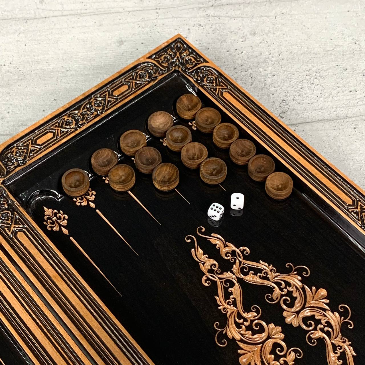 Wooden backgammon board game set "Dragon" Gift-ready