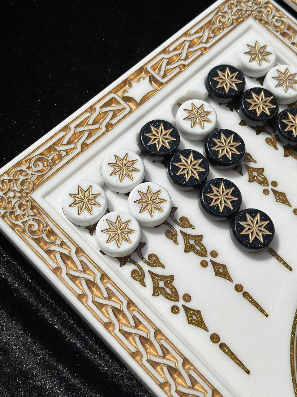 Exclusive White Acrylic Stone Backgammon with Ornamental Detail – Gift of a Lifetime, 58*28*5cm