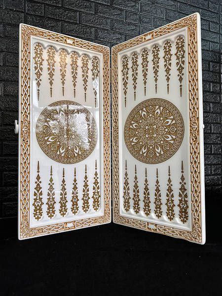 Exclusive White Acrylic Stone Backgammon with Ornamental Detail – Gift of a Lifetime, 58*28*5cm