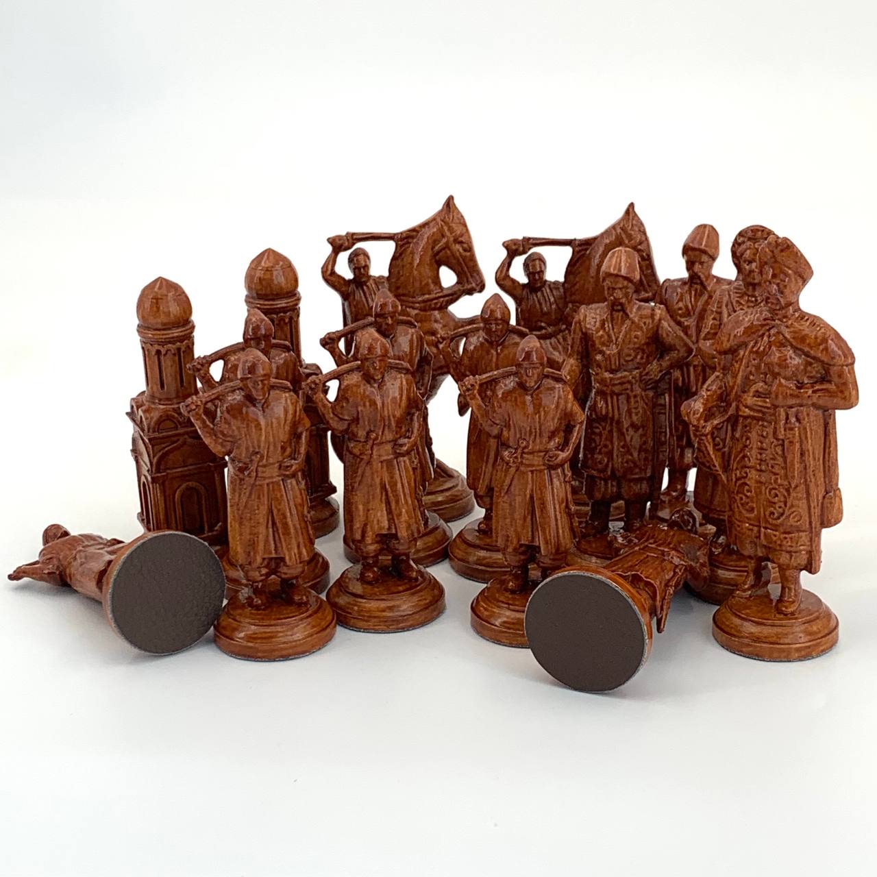 Pièces d'échecs de collection de l'armée cosaque - Ensemble de pièces d'échecs en bois