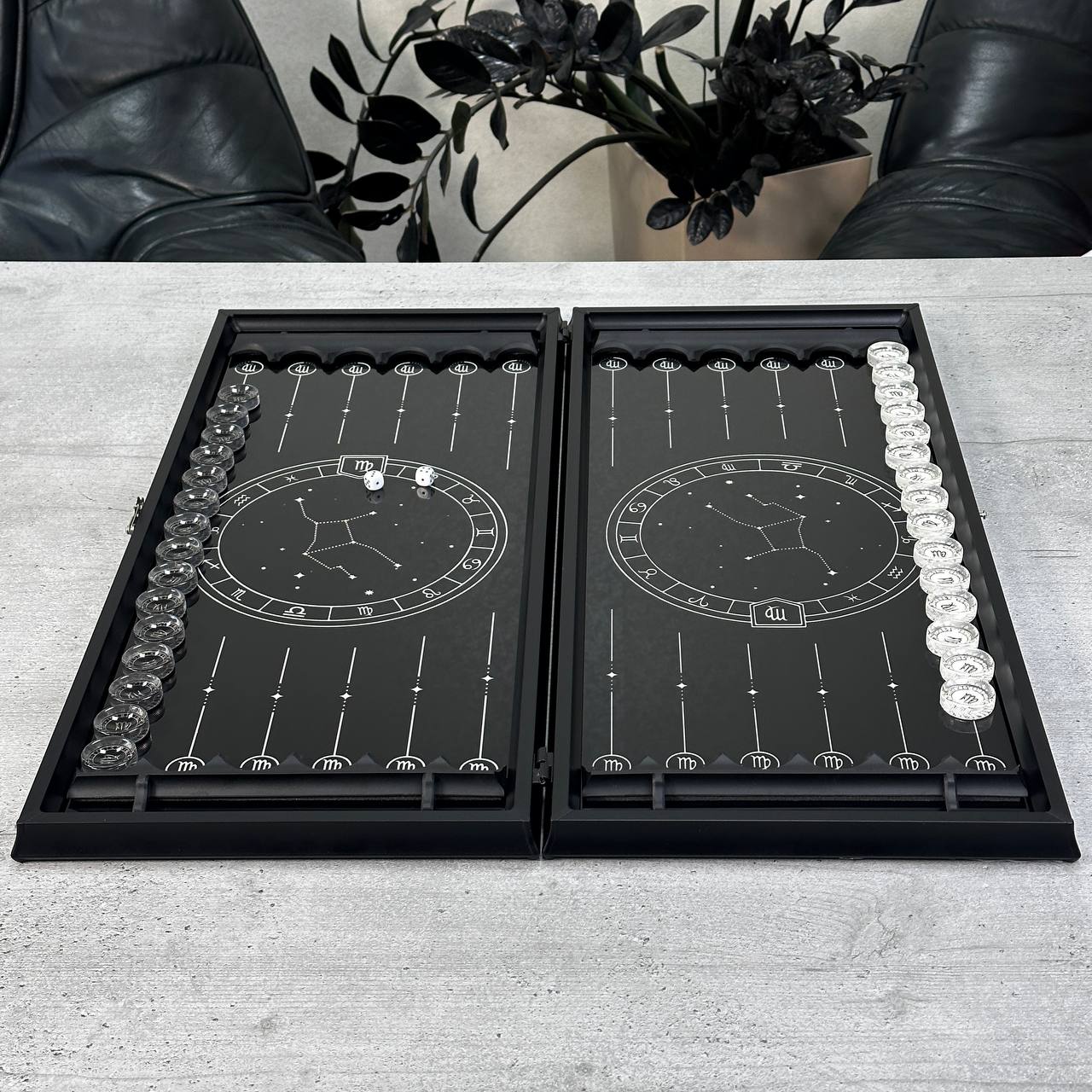Exquisites Glas-Backgammon "Sternzeichen Jungfrau" - 61×27 cm, Art. 250105. Individuell gestaltet. Geschenkfertig