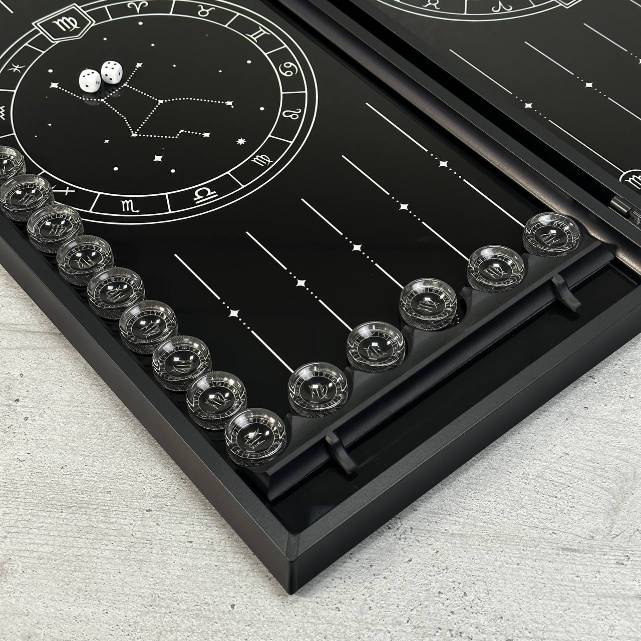 Exquisites Glas-Backgammon "Sternzeichen Jungfrau" - 61×27 cm, Art. 250105. Individuell gestaltet. Geschenkfertig