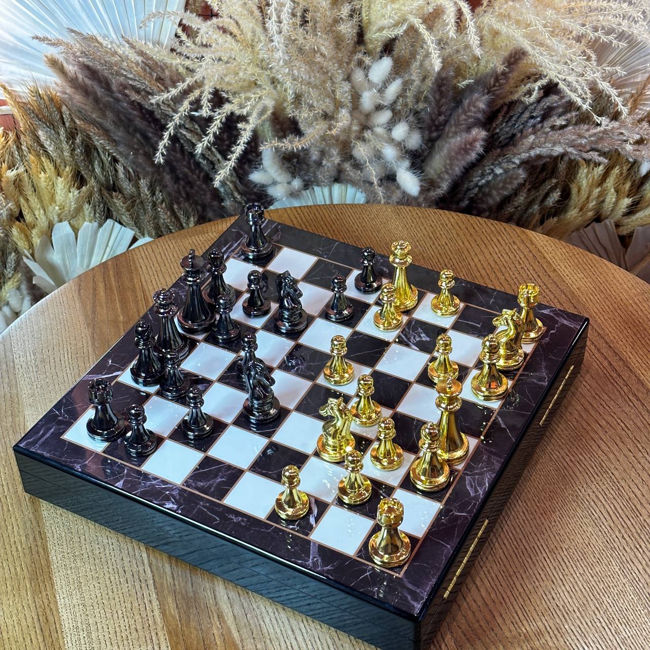 Chess Set with Imitation Marble (29x29 cm), Wooden chess set. Gift-ready. Art. 198027