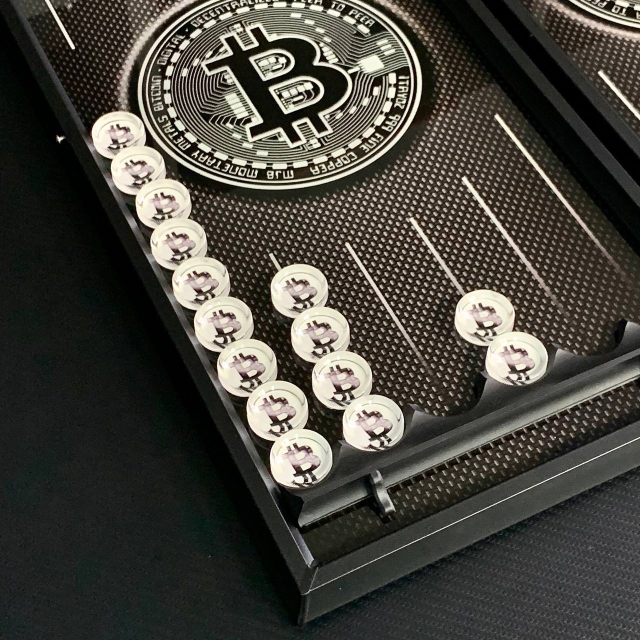 Glass backgammon board "Bitcoin" 61*27cm, Luxury Gift-ready board game set