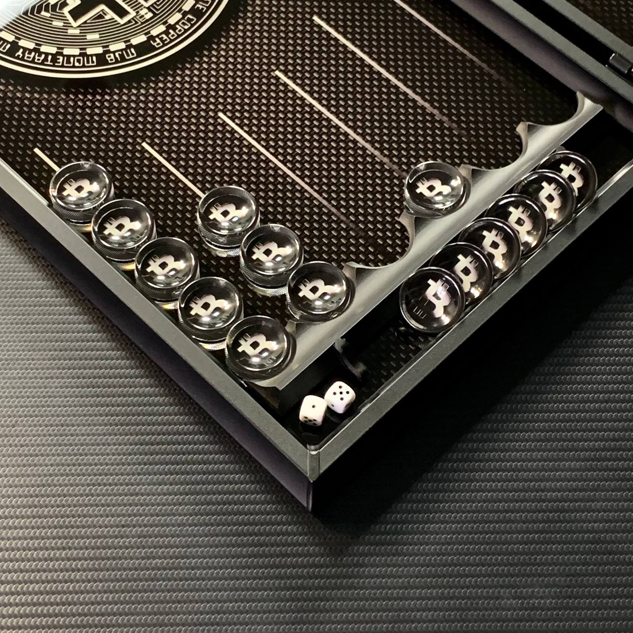 Glass backgammon board "Bitcoin" 61*27cm, Luxury Gift-ready board game set
