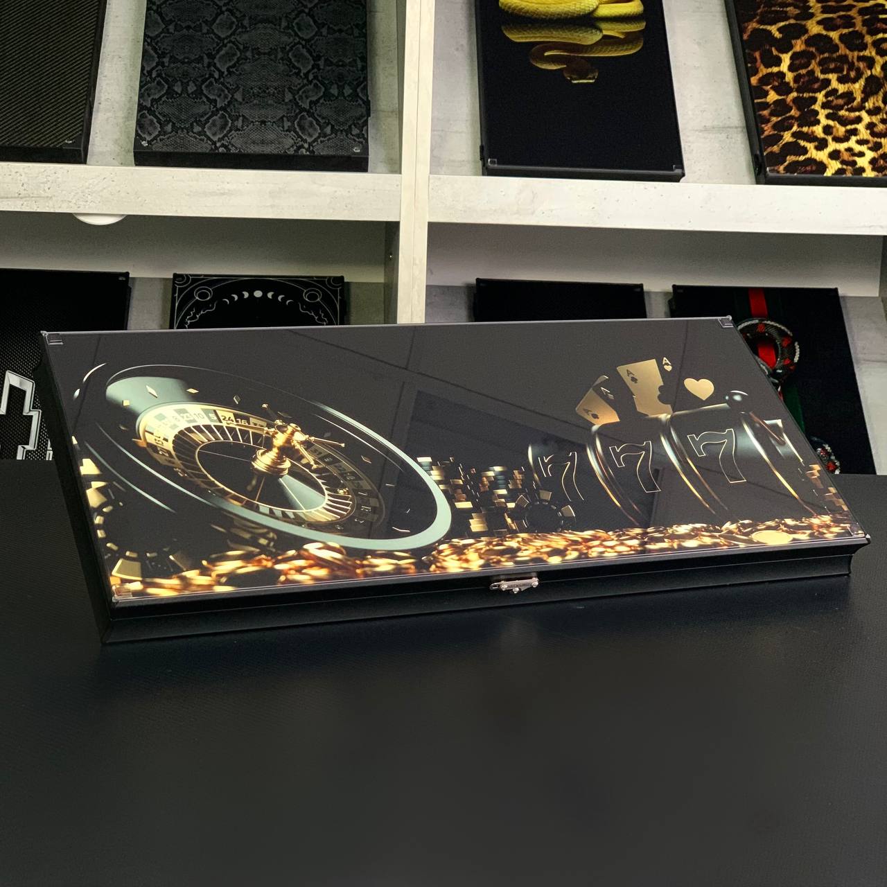Ensemble de backgammon en verre de luxe « Poker Roulette » Ensemble de jeu de société Prêt à offrir