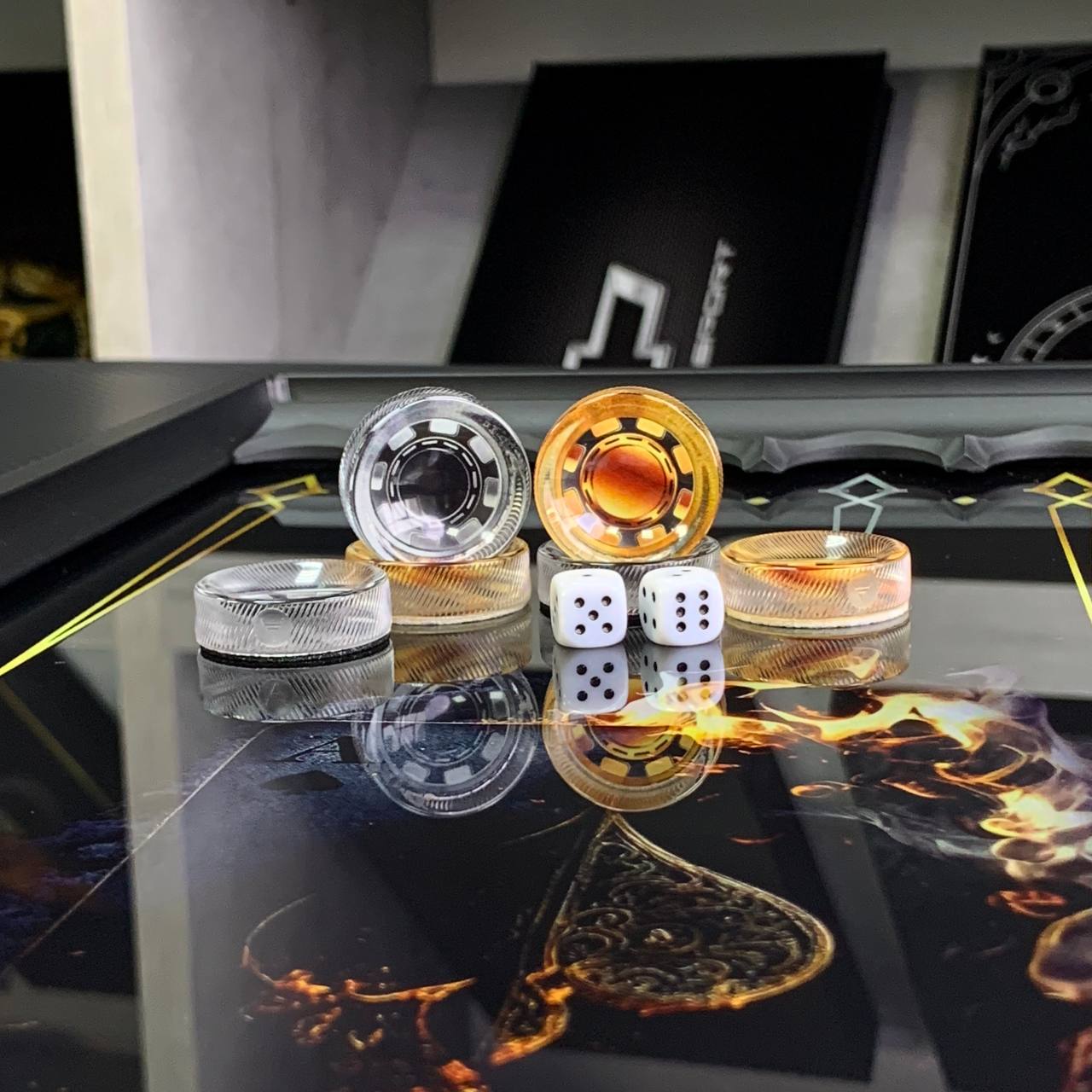 Ensemble de backgammon en verre de luxe « Poker Roulette » Ensemble de jeu de société Prêt à offrir