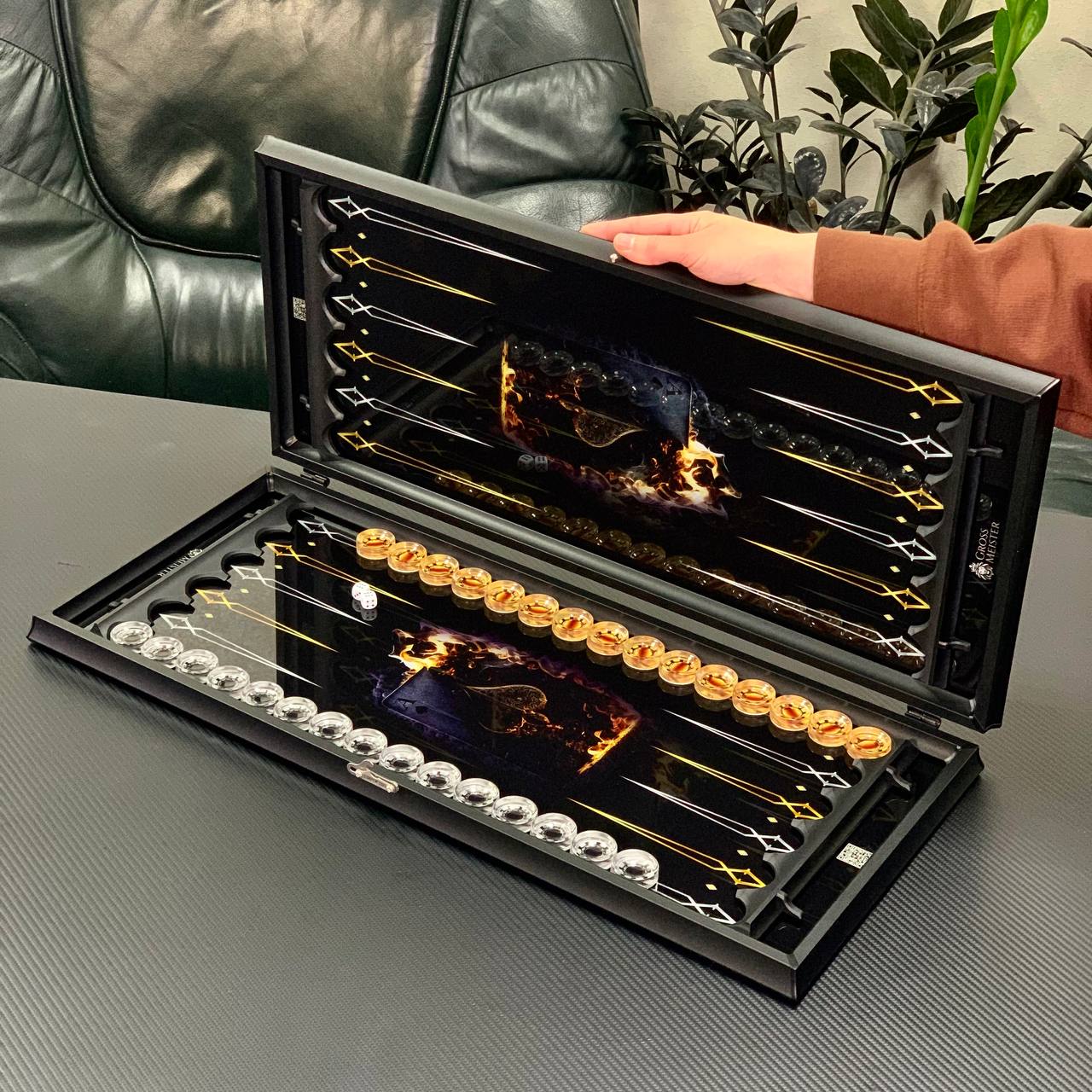Poker Roulette Glass Backgammon Set – Large 24”