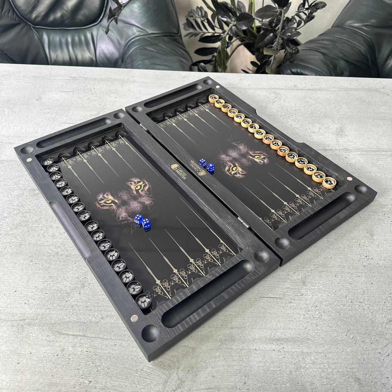 Luxury Glass&Wood Backgammon Set with Gold Scorpion and Panther Customized and Gift-ready