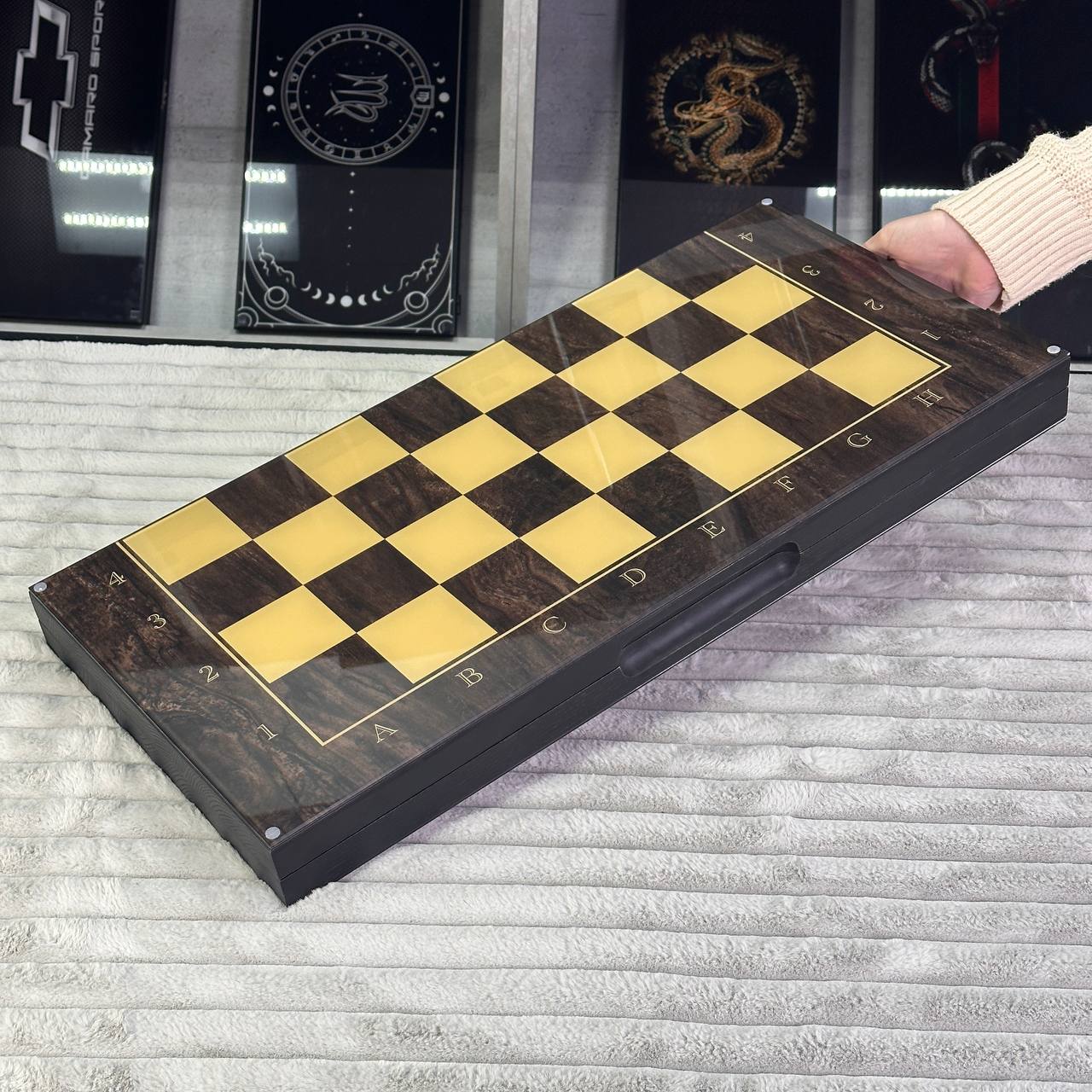 Jeu d'échecs et de backgammon en verre 3 en 1 dans un cadre en bois, 2 tailles, un jeu de société luxueux prêt à offrir