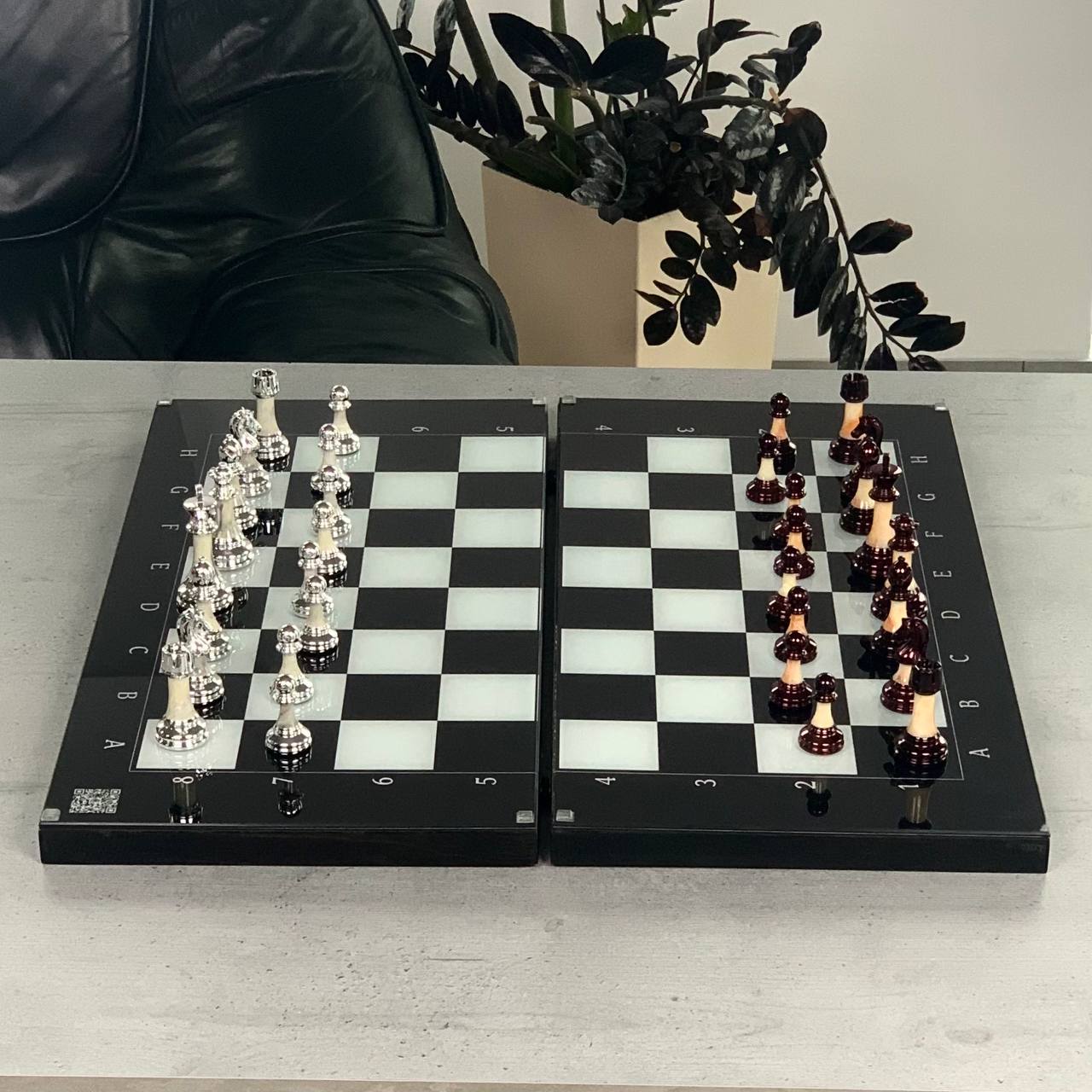 Classic Chess Collection Glass&Wood Chess Backgammon Checkers Set