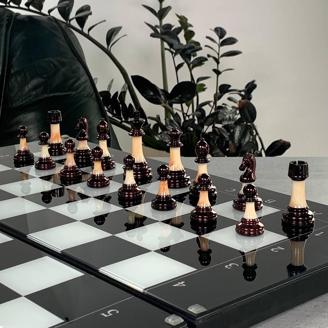 Classic Chess Collection Glass&Wood Chess Backgammon Checkers Set