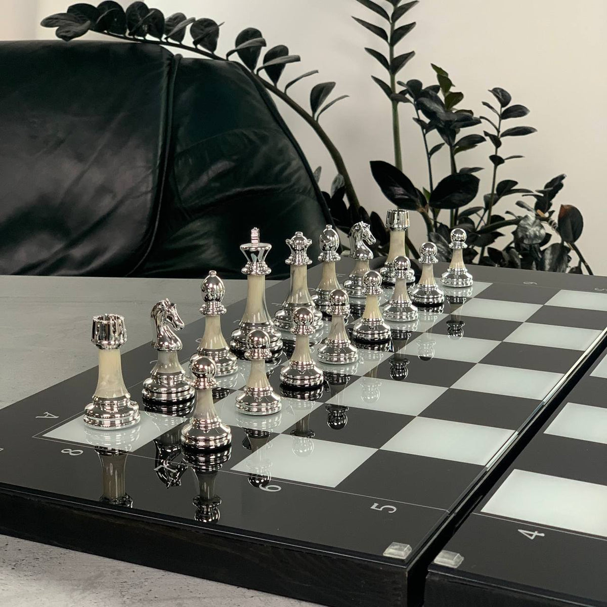 Classic Glass Chess Collection 3-in-1 Chess, Backgammon & Checkers Set