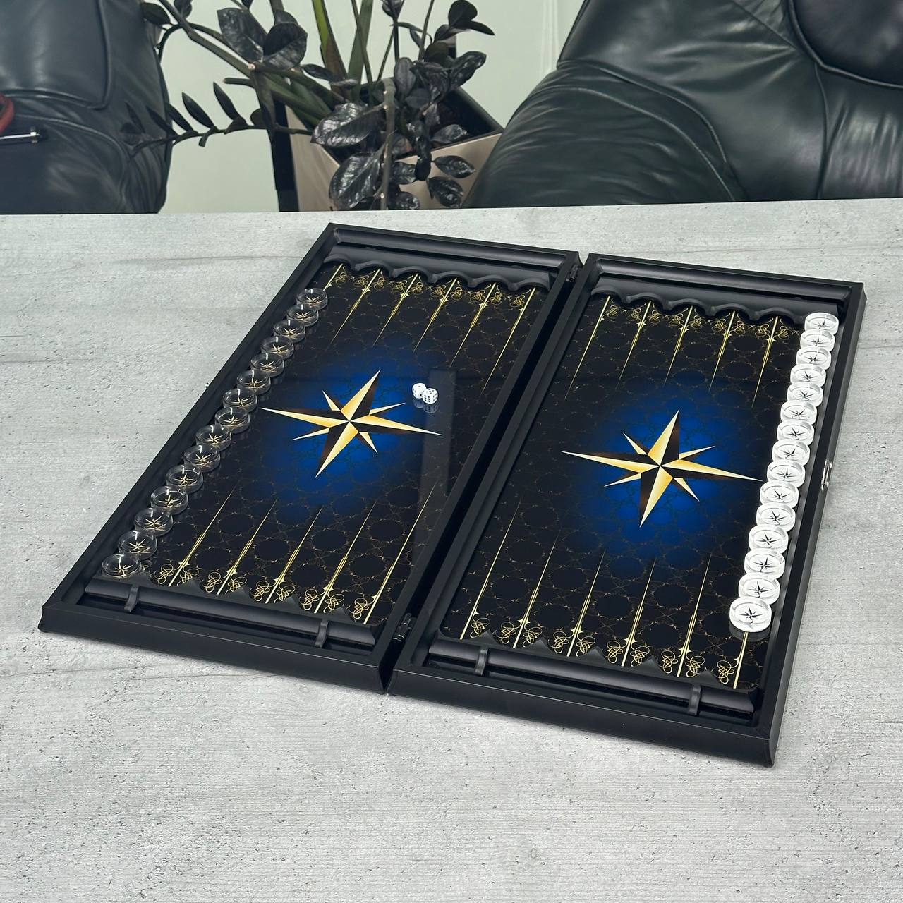 Compass Rose Glass Backgammon Set – Large 24”