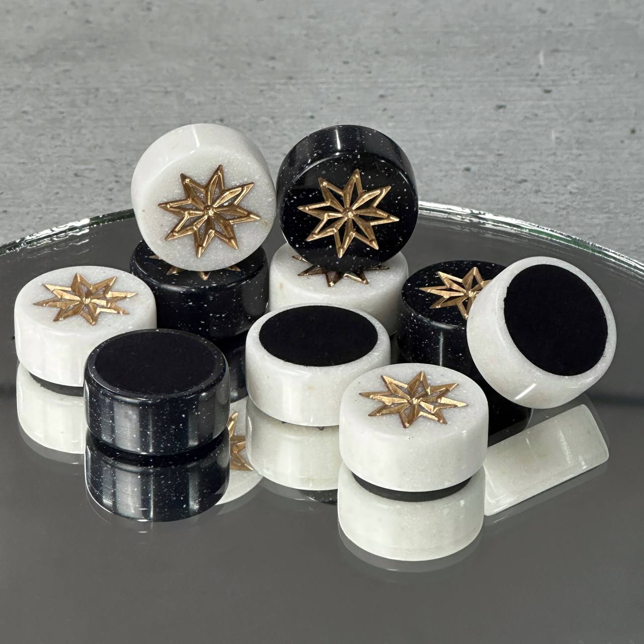 Premium Stone Backgammon Checkers Pieces with Star Inlay 1.1in (29mm)