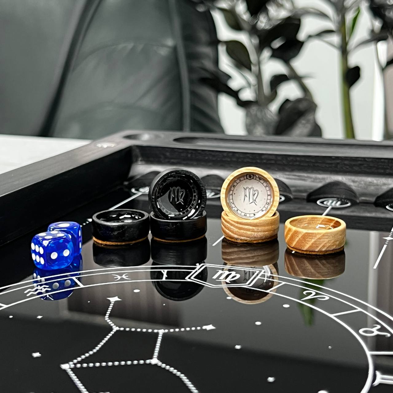 The Virgo Constellation Premium Glass&Wood Backgammon Set — Luxury Game Board Gift