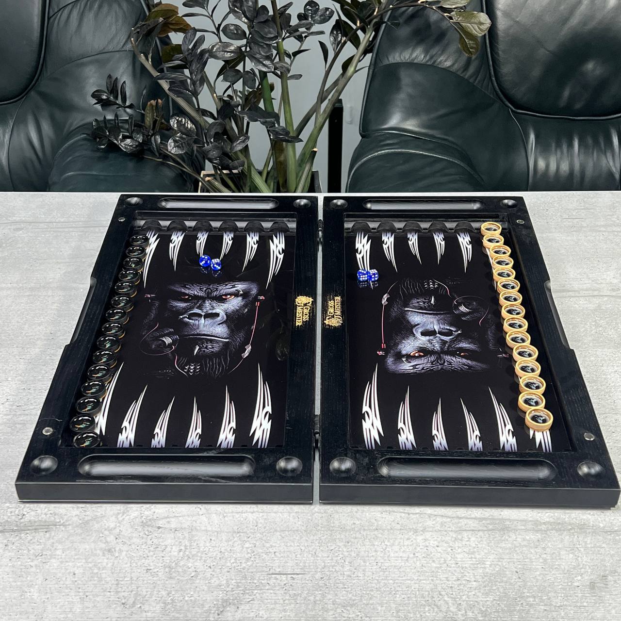 Big Boss Gorilla Collection Glass & Wood Backgammon Set