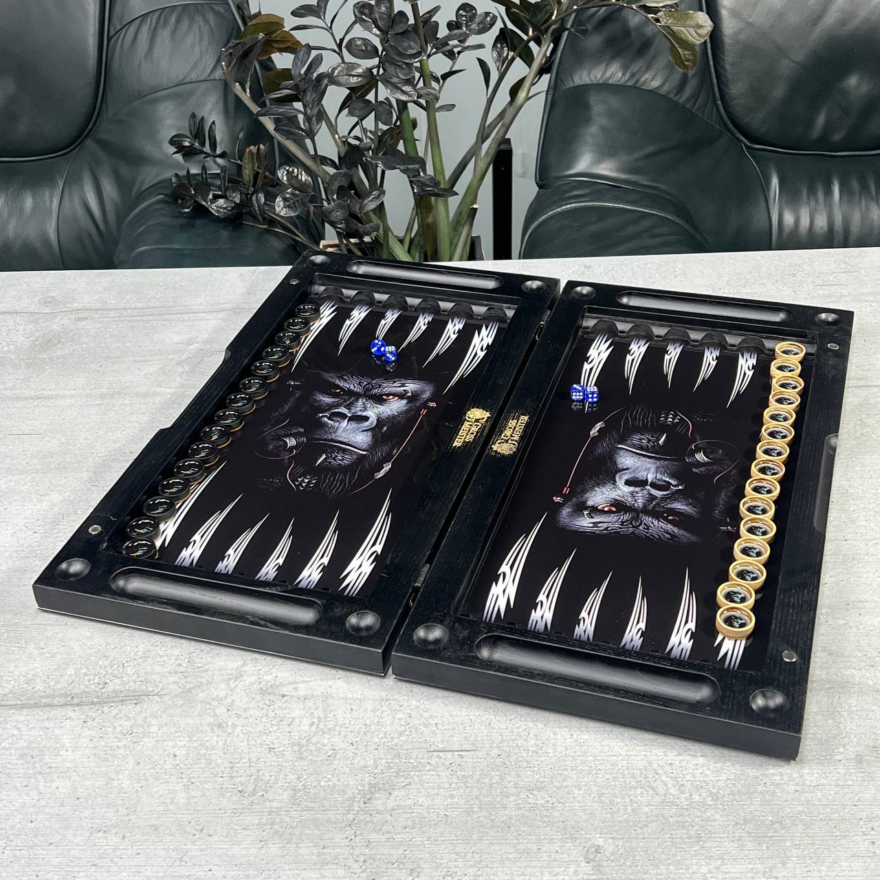Big Boss Gorilla Collection Glass & Wood Backgammon Set